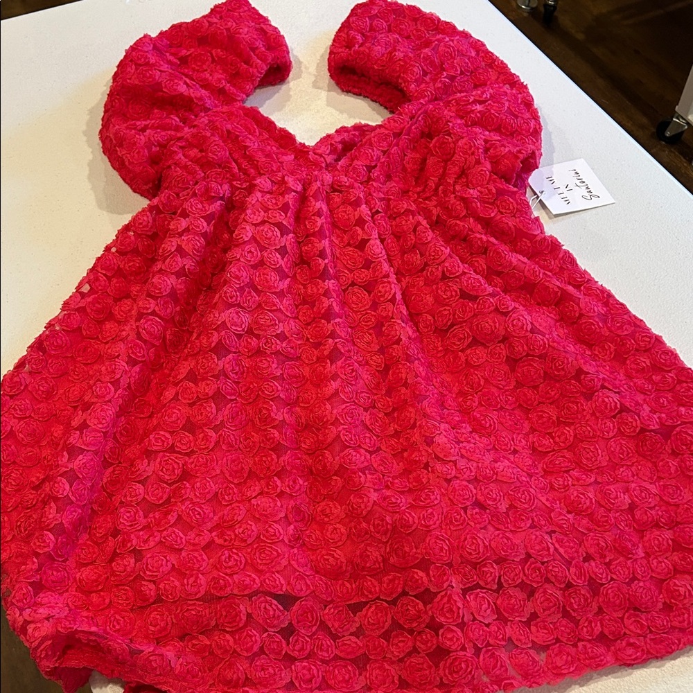 Meet me in Santorini Pink Corsage Textured Babydoll Dress